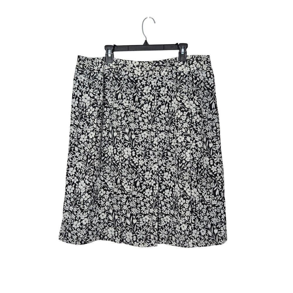 Charter Club Pleated Midi Black/White Floral Skirt Size 16W Cottagecore - Picture 1 of 7